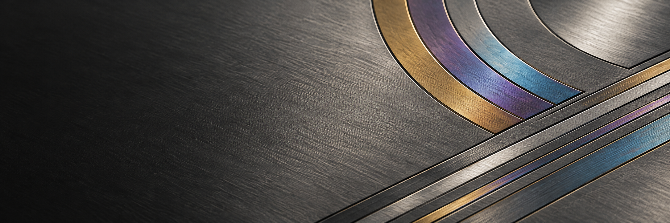Illustrative textured titanium with silver, gold, purple and light blue details